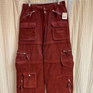 Free People Ribbed Corduroy Pants in Burgundy